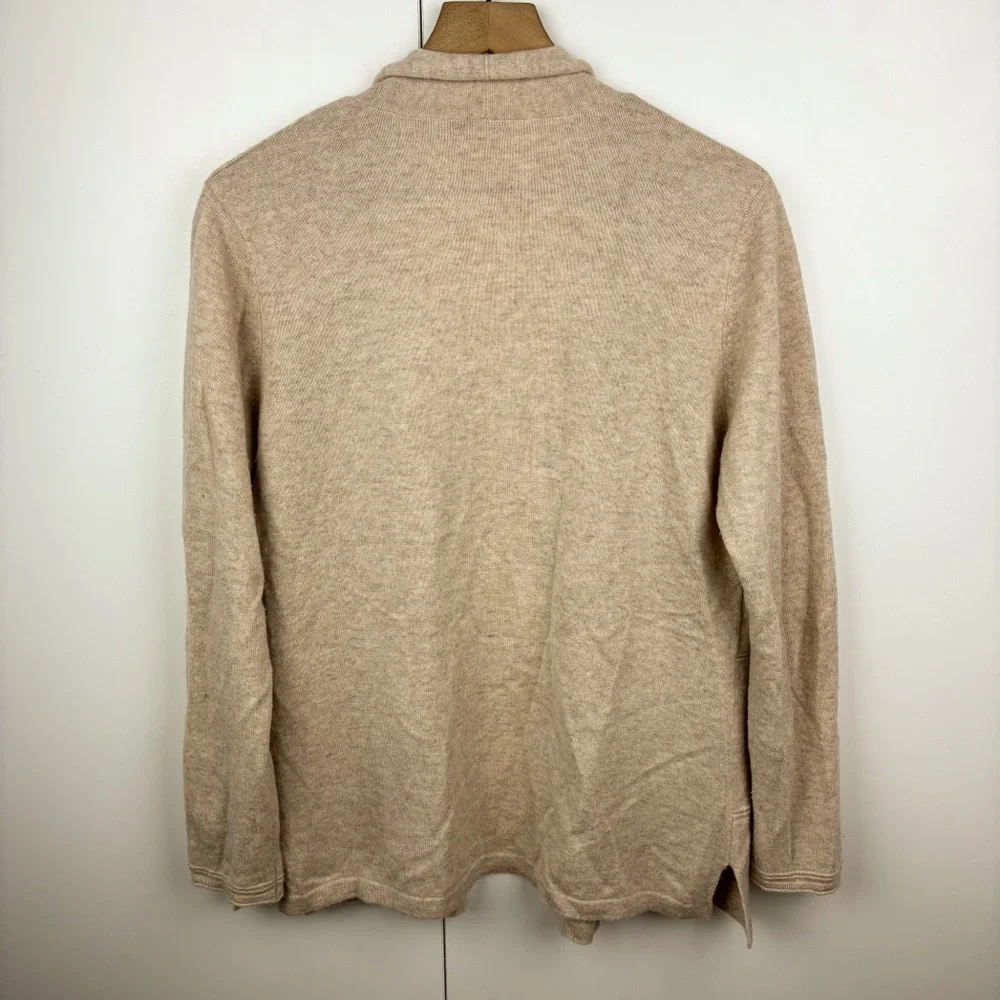 J. McLaughlin 100% Cashmere Open Front Cardigan Sweater Oatmeal Cream Large